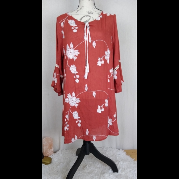 Orange boho floral embroidered tunic - Picture 3 of 5